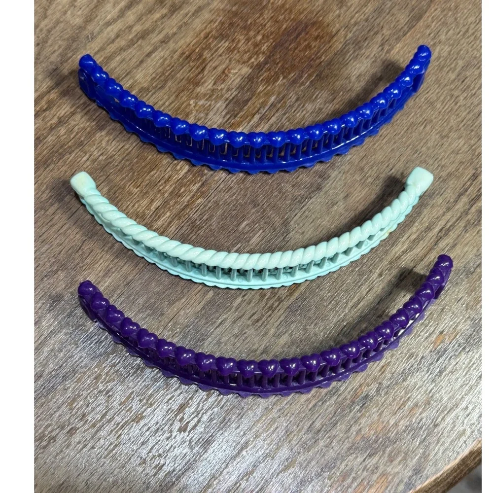 Vintage 80s Banana Clip Hair Accessories Set 3pc Clincher Ponytail Combs 6in